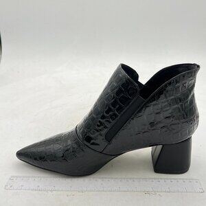 Black Women Pointed Toe Chunky Heel Dress Bootie Pump V Cut Ankle Boots Shoes